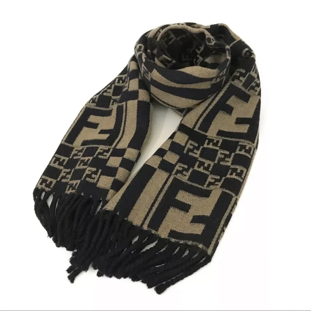 AUTH Fendi FF Zucca Logo Wool Scarf